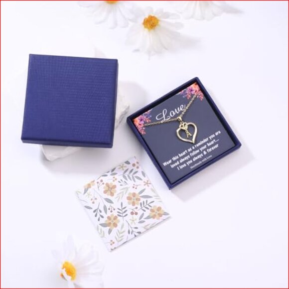 14K Gold Plated Heart Initial Pendant Necklace with CZ Stone - Picture 6 of 7